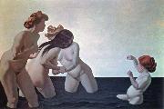 Felix  Vallotton three women and a young girl playing in the water oil painting artist